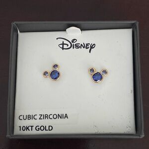 DISNEY September Birthstone Dainty Earrings Mickey Mouse CZ 10kt Gold NIB